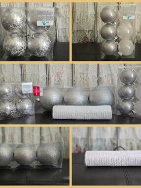 Holiday Shatterproof Silver Christmas Ornament Lot - NWT